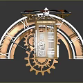 TARDIS Themed Decorative Structure With Red Umbrella Roof White Frame Wooden Door And Arch Design