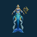 Beautiful Mermaid Character With Blue Tail Golden Harp And Elegant Outfit