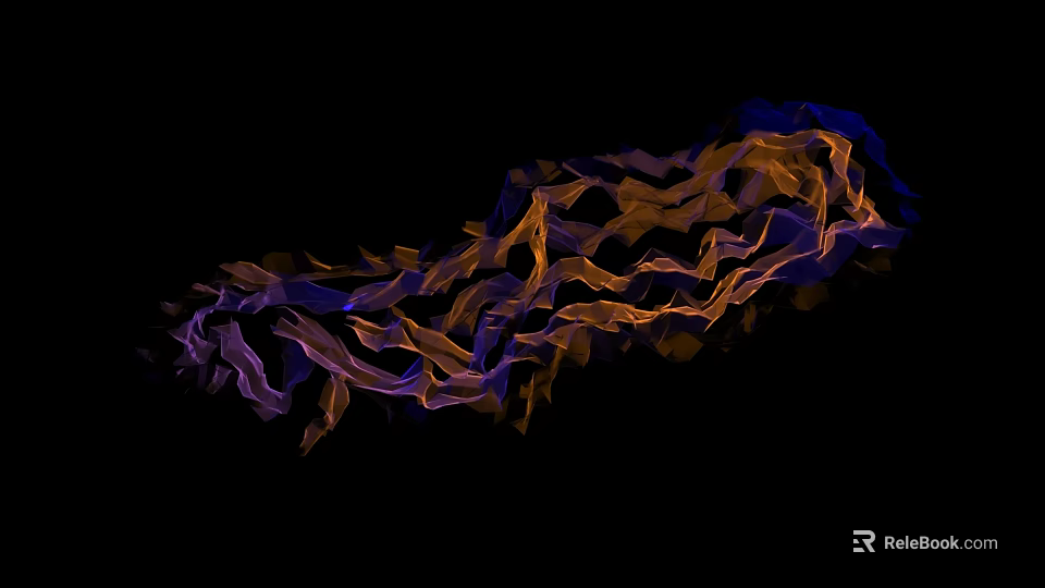 Artistic Flowing Purple And Orange Ribbons On Black Background Design 3d model 