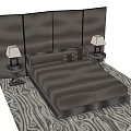 Background Double Bed With Dark Headboard Nightstands Table Lamps And Patterned Rug 3d model