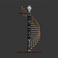 Elegant Spiral Staircase With Marble Column White Vase And Red Base Decoration