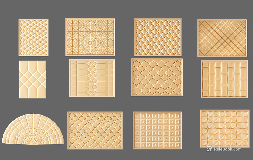 Textured Wall Decorative Panels With Various Geometric And Fan Patterns 3d model 