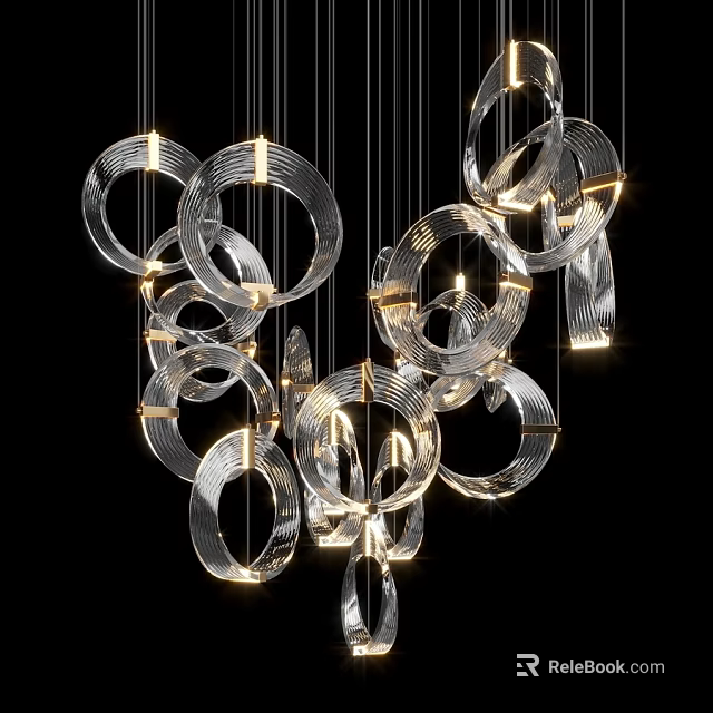 Modern Artistic Chandelier with Transparent Rings and Metal Frames Elegant Lighting Design for Interior Spaces 3d model 
