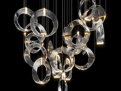Modern Artistic Chandelier with Transparent Rings and Metal Frames Elegant Lighting Design for Interior Spaces 3d model
