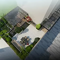 Rooftop Garden with Outdoor Furniture Green Plants and City Skyline View