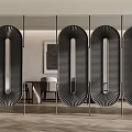 Modern Black Metal Room Divider Screen With Circular Geometric Patterns For Interior Space 3d model
