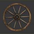 Vintage Wooden Cart Wheel With Spokes Hub And Rustic Circular Design