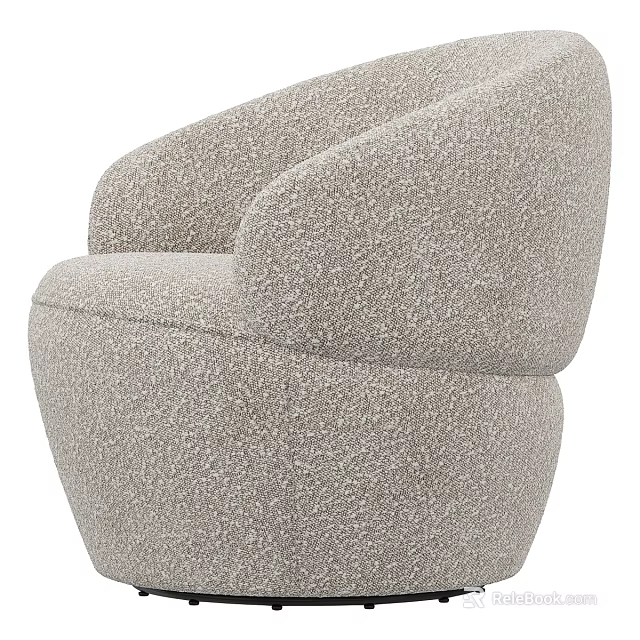 Modern Light Gray Textured Fabric Single Sofa With Rounded Armrest And Cozy Design 3d model 