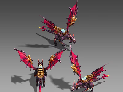 Three Shading Two Western Dragon Flying Dragon Red Dragon Evil Dragon Monster Boss Miracle Wind Hand-painted Flying Mount 3d model