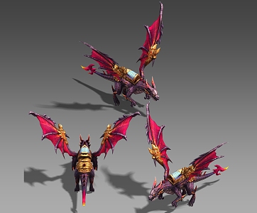 Three Shading Two Western Dragon Flying Dragon Red Dragon Evil Dragon Monster Boss Miracle Wind Hand-painted Flying Mount 3d model