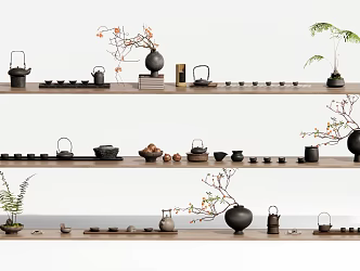Tea Set Ornaments Teapot Teacup Dried Vase 3d model