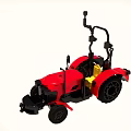 Red Tractor Model With Black Wheels And Machinery In Open Field 3d model