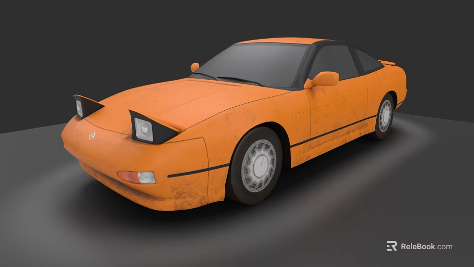 Orange Vintage Two Door Coupe With Rusty Body And Black Trim Silver Wheels 3d model 