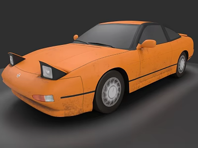 Orange Vintage Two Door Coupe With Rusty Body And Black Trim Silver Wheels 3d model