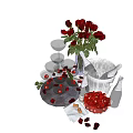 Elegant Wine Bottles and Wine Glasses with Red Roses Cherries and Ice Bucket