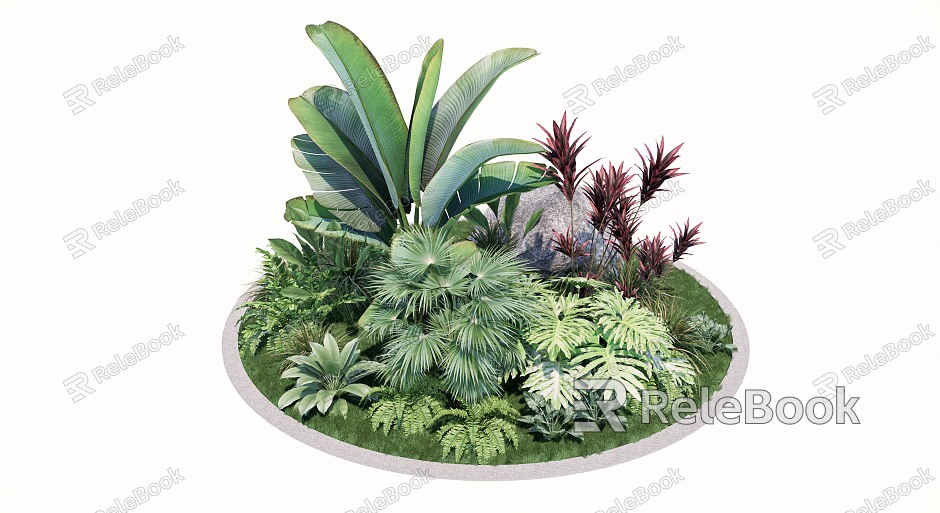 Modern flower bed flowers and plants combination shrub group broad-leaved plant tropical plant combination tree pool flower mirror large-leaf plant model