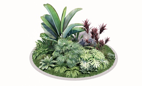 Modern flower bed flowers and plants combination shrub group broad-leaved plant tropical plant combination tree pool flower mirror large-leaf plant 3d model