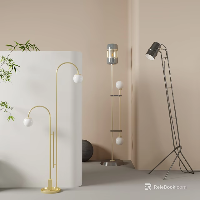 Modern Stylish Floor Lamps With Metal Frame And White Globe Shades For Living Room Decor 3d model 