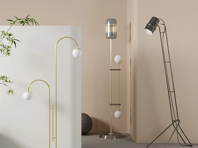 Modern Stylish Floor Lamps With Metal Frame And White Globe Shades For Living Room Decor 3d model