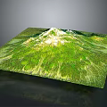 Detailed 3D Garden Landscape Model Featuring Green Vegetation And Snowy Hilltop