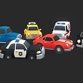 Collection of Various Toy Car Models Including Police Ambulance Taxi and Sports Car