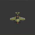 Green Airplane Model Featuring Shark Mouth Design Red Propeller Nose Black Blades And Orange Details