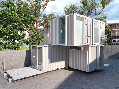 Modern Two Story Container Building Made Of Shipping Containers With Greenery And Entrance Steps 3d model