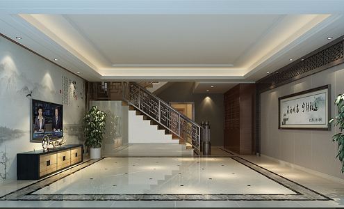 New Chinese Style Basement Beautiful Hall Basement 3d model