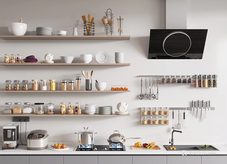 Well Organized Kitchen With Diverse Kitchenware And Appliances 3d model 