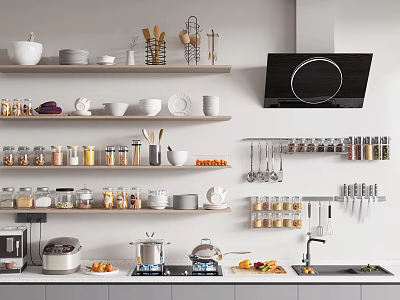 Well Organized Kitchen With Diverse Kitchenware And Appliances 3d model