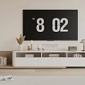 Modern TV Stand Living Room Setup With Large Screen TV Vase Books And Table Lamp