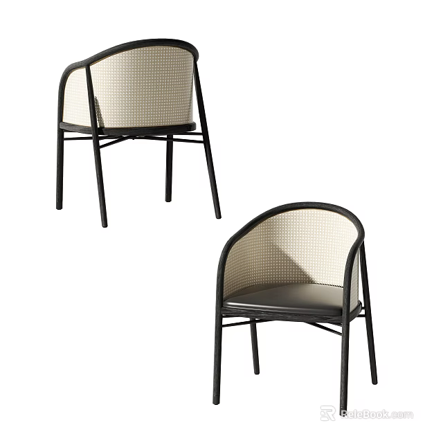 Stylish Leisure Chair With Wicker Weave Backrest And Black Metal Frame Design 3d model 