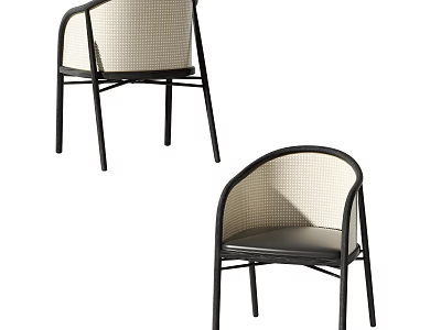 Stylish Leisure Chair With Wicker Weave Backrest And Black Metal Frame Design 3d model