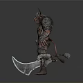 Horned Demon Warrior Character With Muscular Body Spiked Armor And Sharp Sword