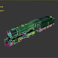 Green Steam Locomotive with Red Wheels Black Coal Tender and Number 2