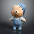 Cute Teddy Bear Doll With Blue Hat Blue Overalls And Rabbit Design 3d model