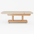 Sleek Wooden Frame Massage Table With Light Beige Cushion And Wheeled Base