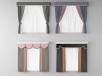 Various Colored Curtains With Valance And Pleated Design For Home Decor 3d model