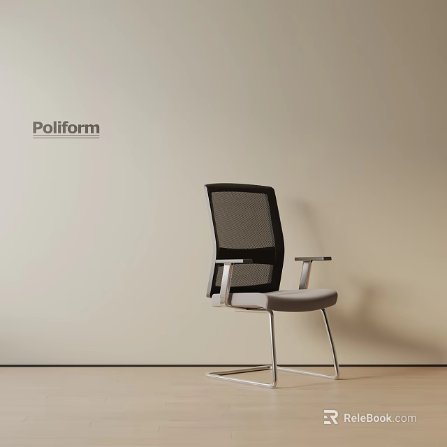 Poliform Office Chair With Mesh Back Gray Seat And Silver Metal Frame 3d model 