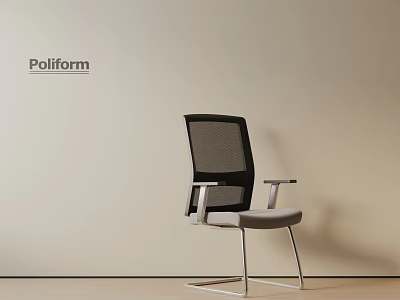Poliform Office Chair With Mesh Back Gray Seat And Silver Metal Frame 3d model
