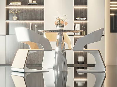 Modern Leisure Chair With Metal Frame And Marble Tabletop In Stylish Interior Design 3d model