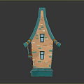 Cartoon Fairy Tale House with Orange Walls Blue Tiled Roof Windows and Door