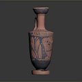 Ancient Terracotta Vase Sculpture Carving With Intricate Black Red Patterns And Handle