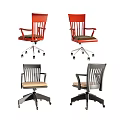 Various Office Chairs With Wooden Frame Armrests Wheels And Woven Seats