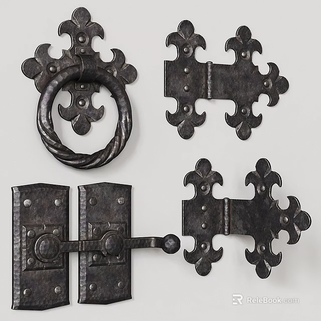 Vintage Metal Door Handles With Intricate Floral Patterns And Decorative Designs 3d model 