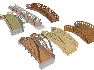 Various Wooden Bridge Models With Different Design Styles And Arch Structures 3d model