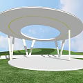 Modern White Circular Roof Pergola With Supporting Columns On Green Lawn