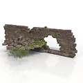 Old Broken Brick Wall Structure With Arched Hole Rubble And Weeds 3d model