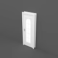 White Hinged Door with Arched Glass Grid Design and Silver Handle