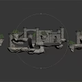 3D Model Medieval Castle Building With Stone Walls Towers Arched Gateways And Potted Plants